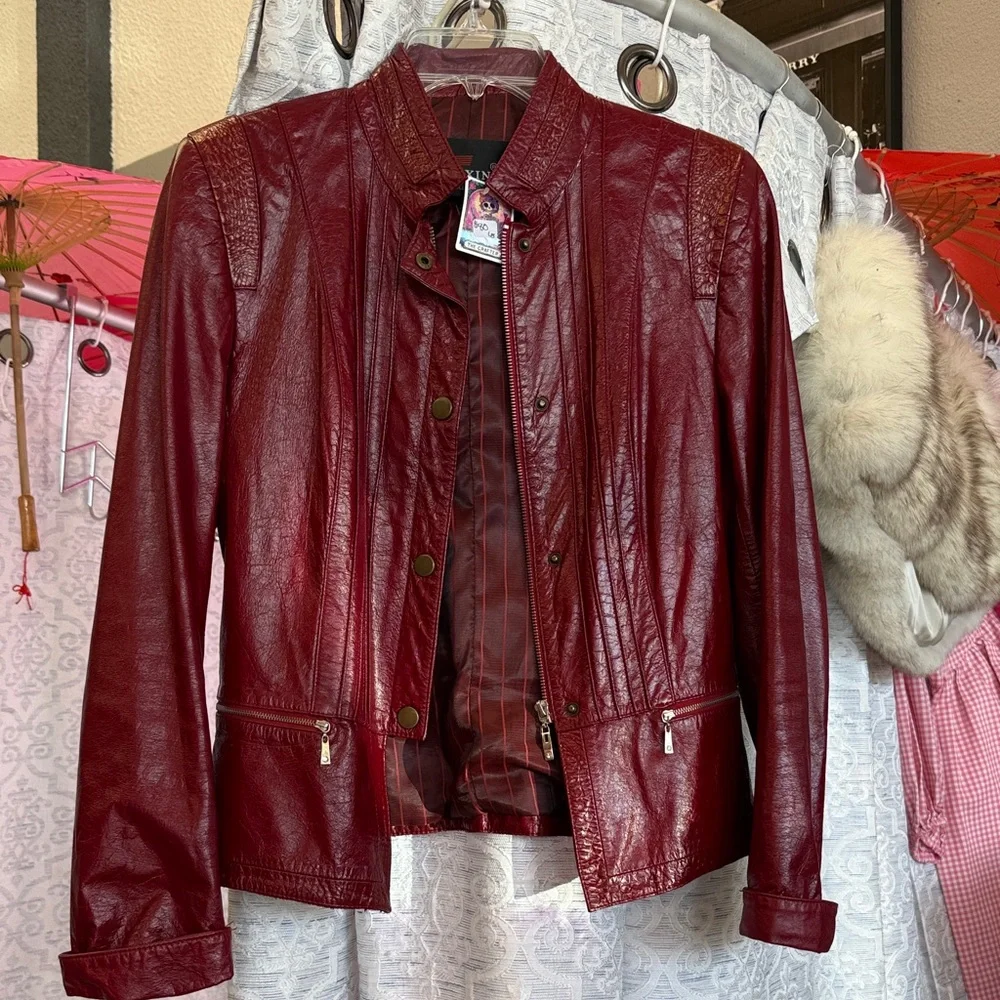 Vintage Deep Red Leather Jacket - Picture 2 of 4
